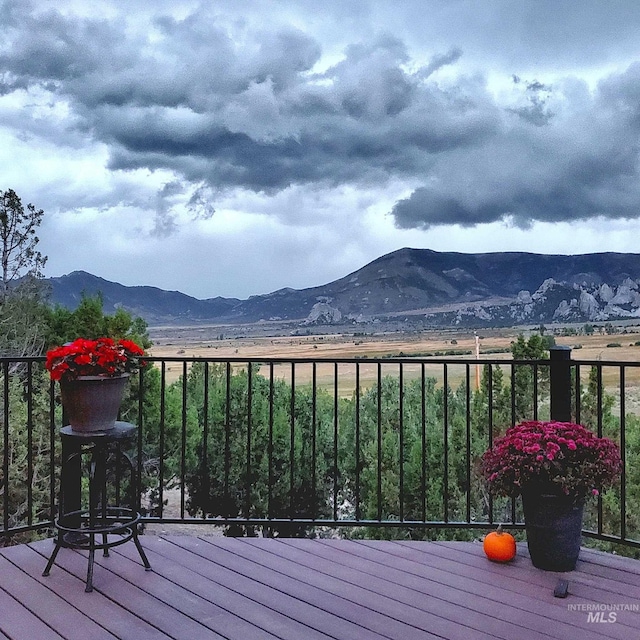 deck with a mountain view