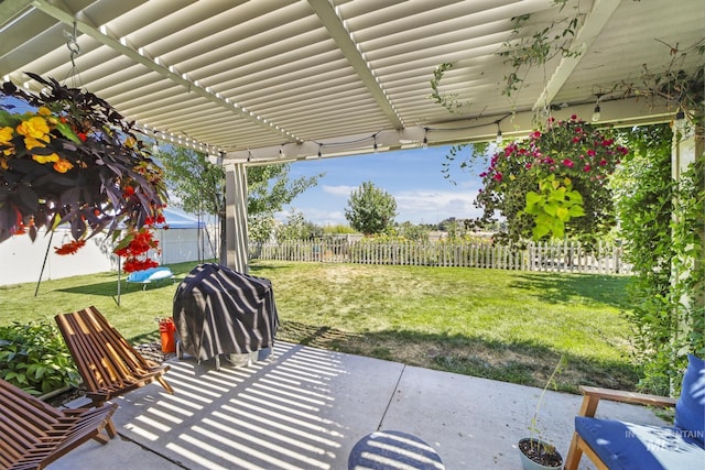 view of patio with a pergola, grilling area, and a fenced backyard