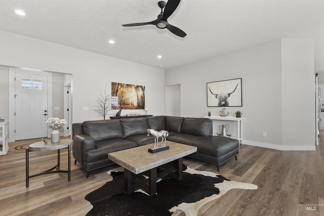 518 Bass Run Ln, Marsing, ID 83639 - living area with a ceiling fan, wood finished floors, and recessed lighting