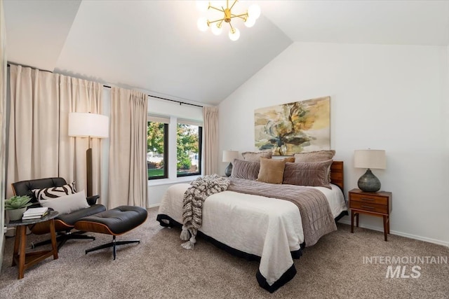 511 Keogh Ln, Caldwell, ID 83607 - carpeted bedroom with lofted ceiling, a chandelier, and baseboards