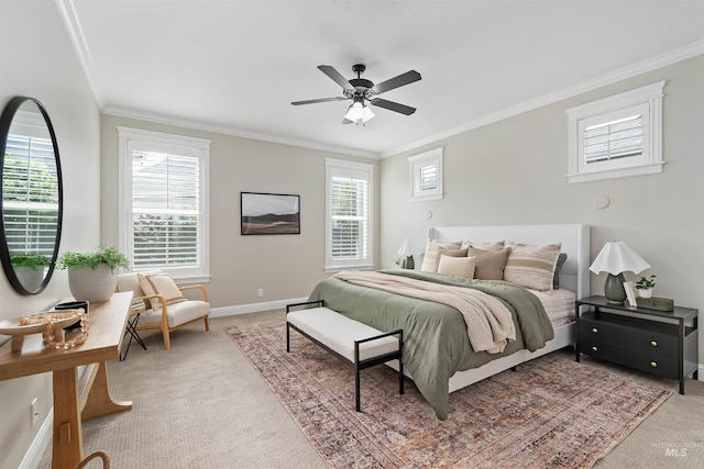 5404 S Palatino Ave, Meridian, ID 83642 - bedroom with carpet floors, crown molding, multiple windows, and ceiling fan