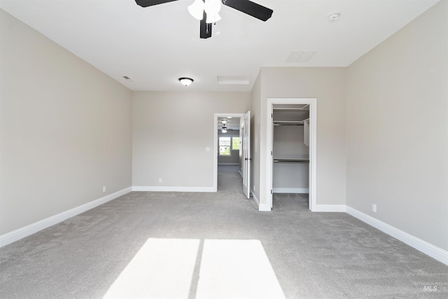 5404 S Palatino Ave, Meridian, ID 83642 - unfurnished bedroom featuring carpet floors, a walk in closet, ceiling fan, and a closet