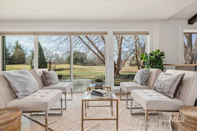 living area featuring plenty of natural light and wood finished floors