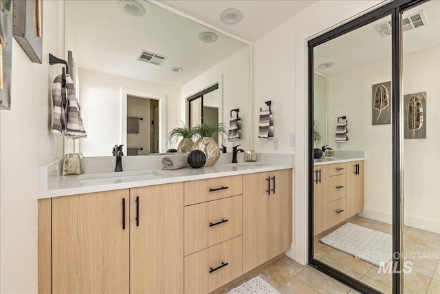 bathroom with a sink, visible vents, and double vanity