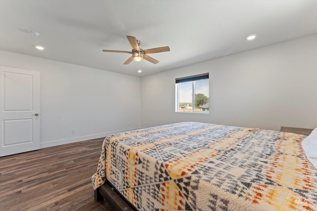 6623 Red Rock Rd, Marsing, ID 83639 - bedroom featuring dark wood-style flooring, recessed lighting, baseboards, and a ceiling fan