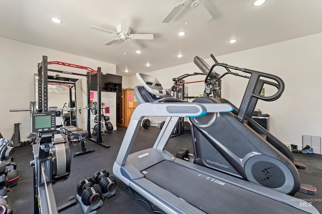 6623 Red Rock Rd, Marsing, ID 83639 - exercise room with ceiling fan and recessed lighting