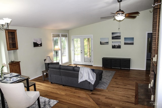 225 E Bayview, Boise, ID 83706 - living area with vaulted ceiling, wood finished floors, french doors, ceiling fan, and baseboards