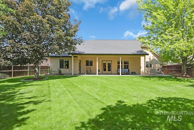 2627 E Moog St, Meridian, ID 83646 - rear view of house featuring a patio area, stucco siding, and french doors