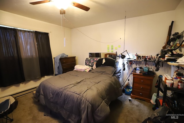 bedroom featuring carpet flooring and a ceiling fan