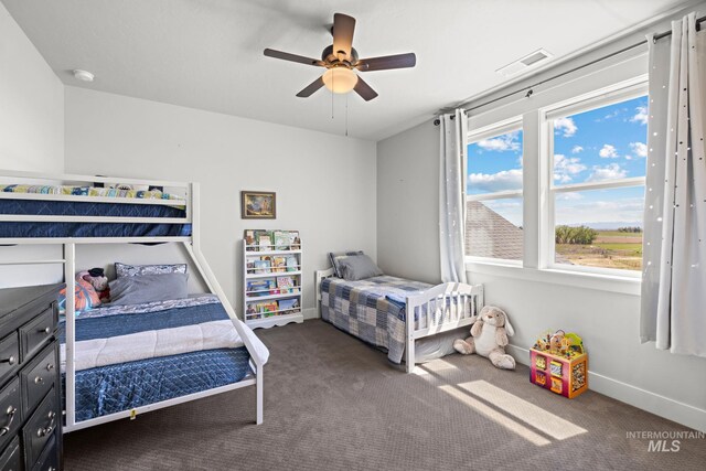 17293 Goodson Rd, Caldwell, ID 83607 - bedroom with visible vents, baseboards, ceiling fan, and carpet flooring