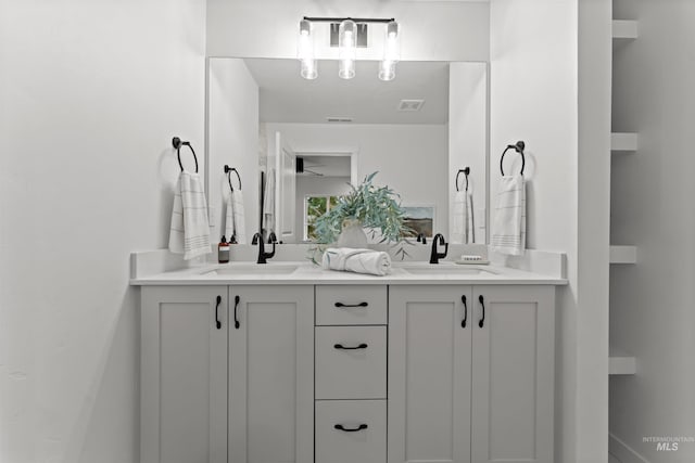 bathroom featuring vanity and ceiling fan