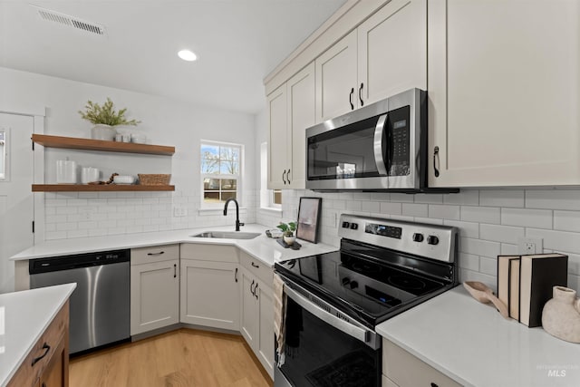 kitchen featuring white cabinets, decorative backsplash, sink, and appliances with stainless steel finishes