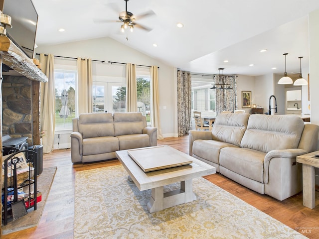 515 School St, Albion, ID 83311 - living room featuring plenty of natural light, lofted ceiling, ceiling fan, wood finished floors, and recessed lighting
