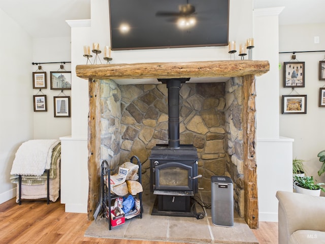 515 School St, Albion, ID 83311 - detailed view of wood finished floors and a wood stove