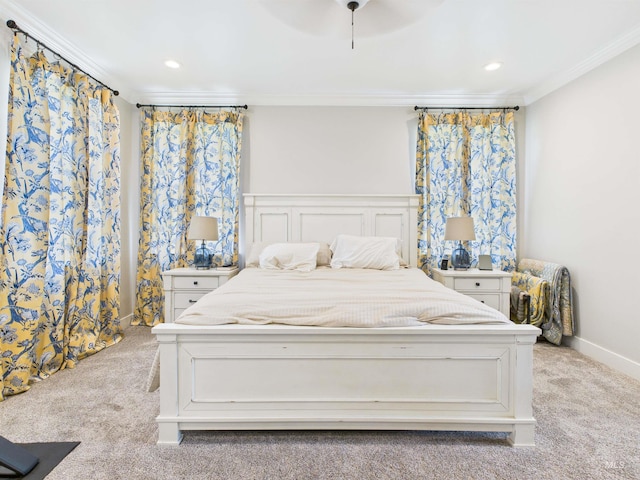 515 School St, Albion, ID 83311 - bedroom with carpet, ornamental molding, recessed lighting, and ceiling fan