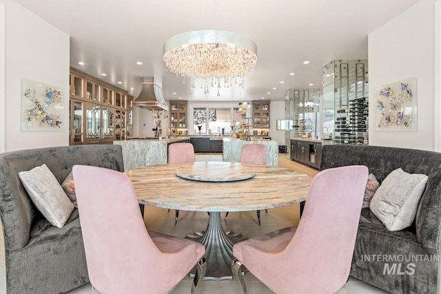 dining area featuring a chandelier