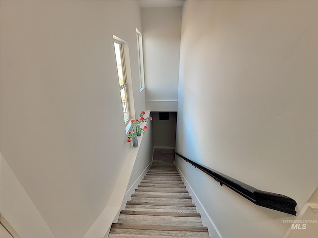 stairway featuring hardwood / wood-style flooring