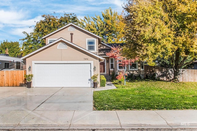 view of front property with a front yard and a garage