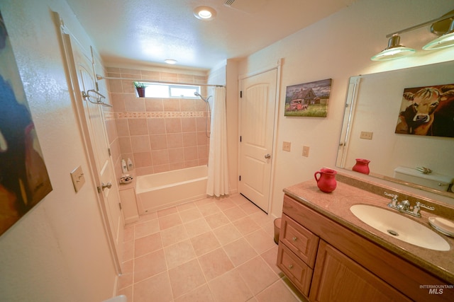 506 Fair Ln, Nampa, ID 83686 - bathroom with tile patterned floors, vanity, and shower / bath combo with shower curtain