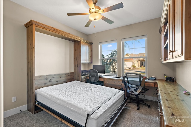 bedroom featuring ceiling fan and carpet flooring