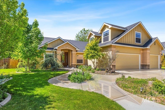 4635 W White Ash Dr, Meridian, ID 83646 - craftsman-style home featuring board and batten siding, stone siding, an attached garage, concrete driveway, and a shingled roof