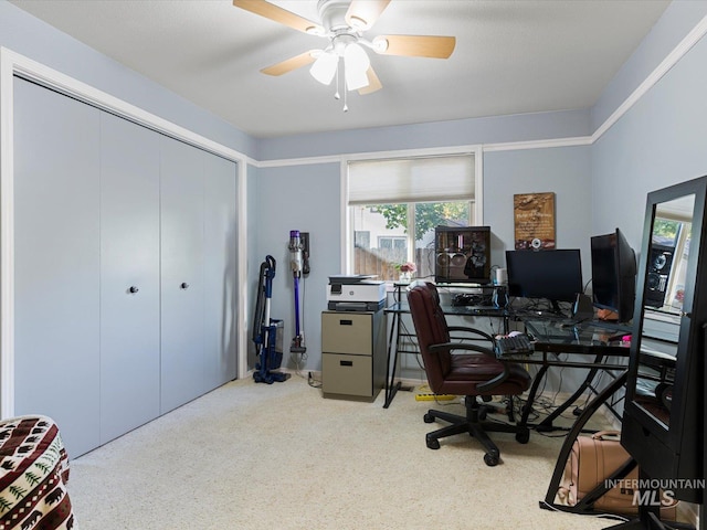 home office with ceiling fan