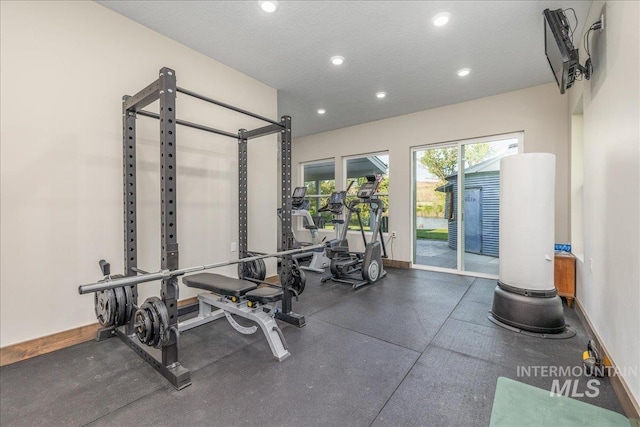 3800 Birch Ln, Emmett, ID 83617 - exercise area with recessed lighting, baseboards, and a textured ceiling