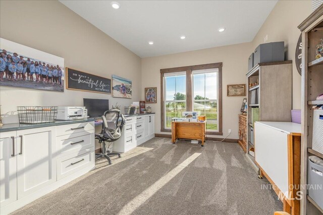 3800 Birch Ln, Emmett, ID 83617 - home office with light colored carpet, recessed lighting, and baseboards