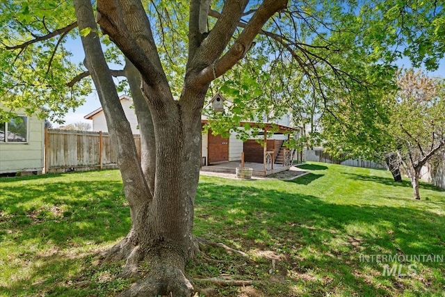 view of yard featuring a patio and a fenced backyard