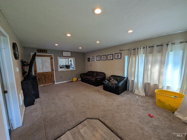 116 Main St, Stites, ID 83552 - living area featuring recessed lighting, a textured ceiling, carpet floors, and baseboards