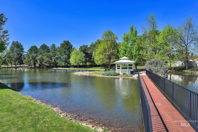 water view featuring a gazebo