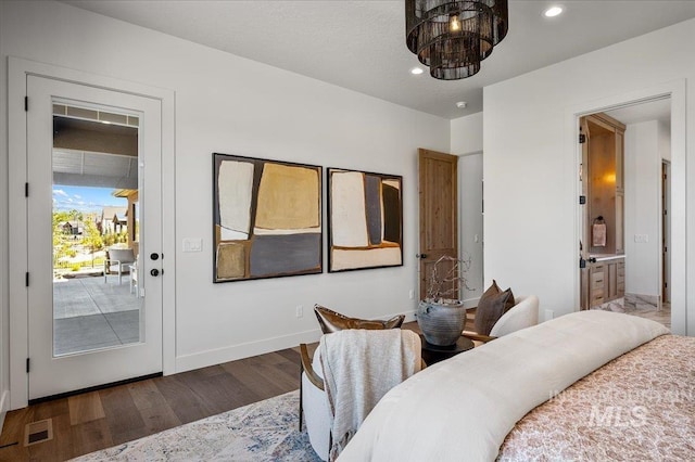 461 Centry Ave, Middleton, ID 83644 - bedroom featuring wood finished floors, access to outside, recessed lighting, and ensuite bathroom