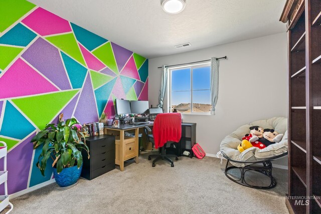 office area with carpet flooring and baseboards