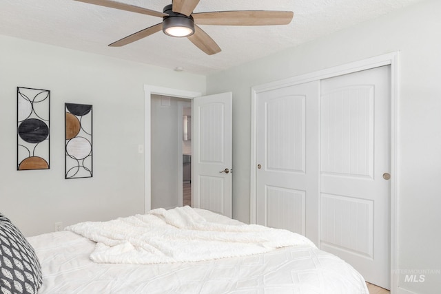 3716 W Palouse St, Boise, ID 83705 - bedroom featuring a closet, a ceiling fan, and a textured ceiling