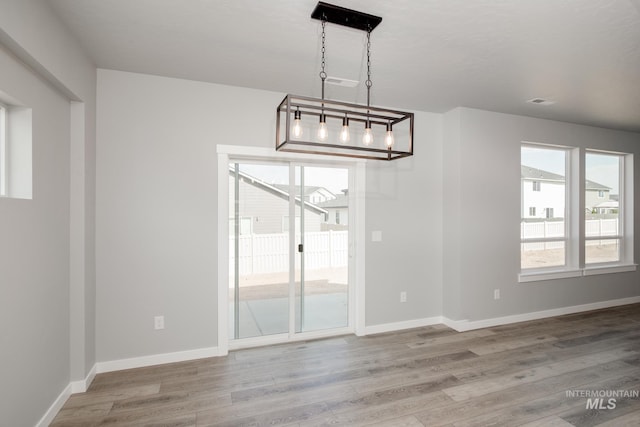 unfurnished dining area featuring light hardwood / wood-style flooring