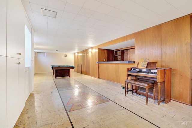 interior space with wooden walls