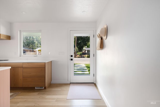 doorway with light hardwood / wood-style flooring