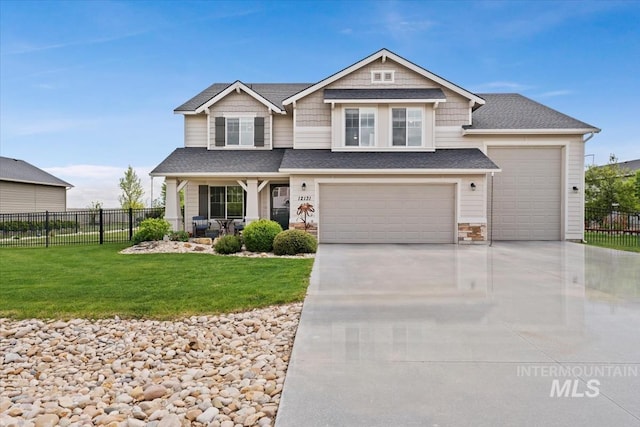 12131 W Precept Ln, Kuna, ID 83634 - craftsman inspired home with driveway, covered porch, roof with shingles, and a garage
