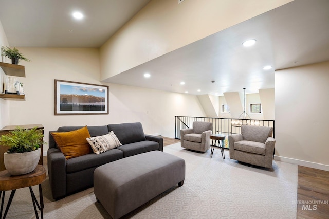 living room with light hardwood / wood-style floors