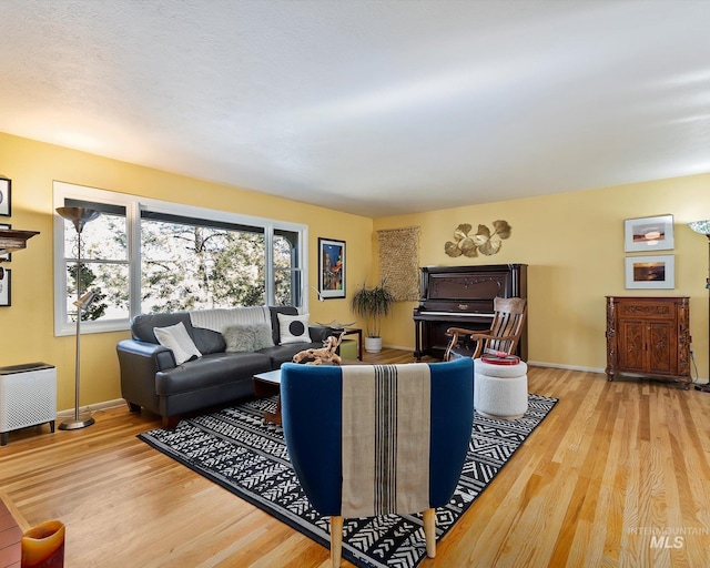 living room with baseboards and wood finished floors