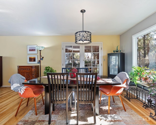 dining area featuring french doors and wood finished floors