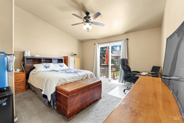 13725 W Fig St, Boise, ID 83713 - bedroom with access to outside, lofted ceiling, an office area, light carpet, and a ceiling fan