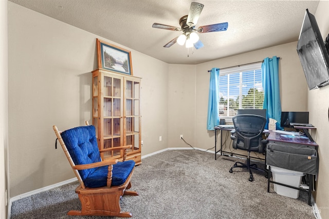 13725 W Fig St, Boise, ID 83713 - carpeted home office with a textured ceiling, ceiling fan, and baseboards