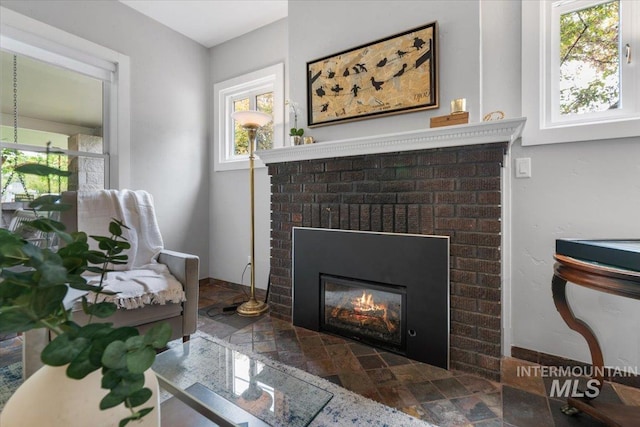 room details featuring a fireplace