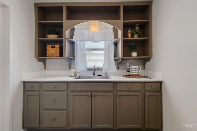 116 6th Ave E, Jerome, ID 83338 - kitchen featuring open shelves, gray cabinets, and a sink