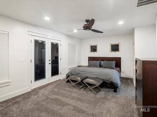 2510 N 24th St, Boise, ID 83702 - bedroom featuring french doors, carpet flooring, recessed lighting, and ceiling fan