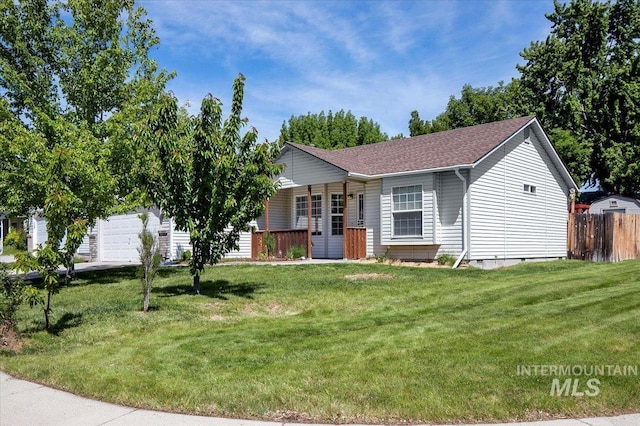 5692 S Flax Pl, Boise, ID 83716 - single story home featuring an attached garage, a porch, crawl space, and roof with shingles