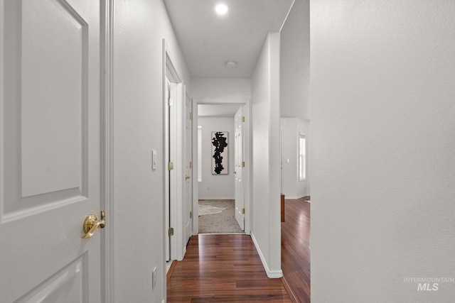 hallway with dark hardwood / wood-style floors