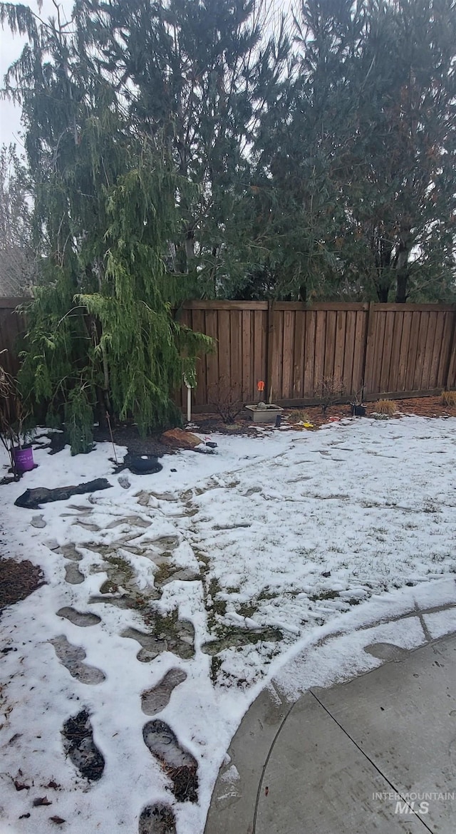 view of yard covered in snow