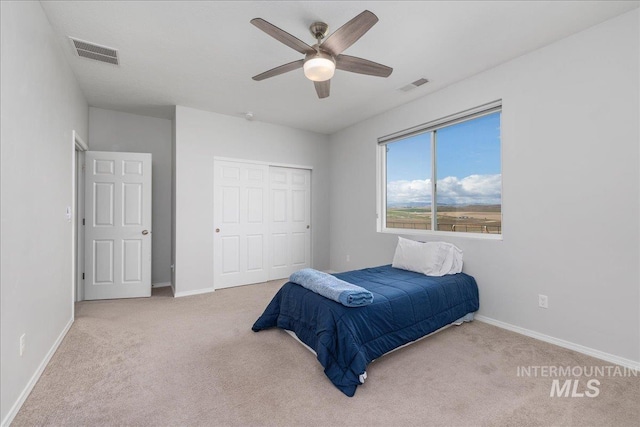 9805 Salmon Ridge Pl, Nampa, ID 83686 - bedroom with carpet floors, baseboards, a closet, and ceiling fan
